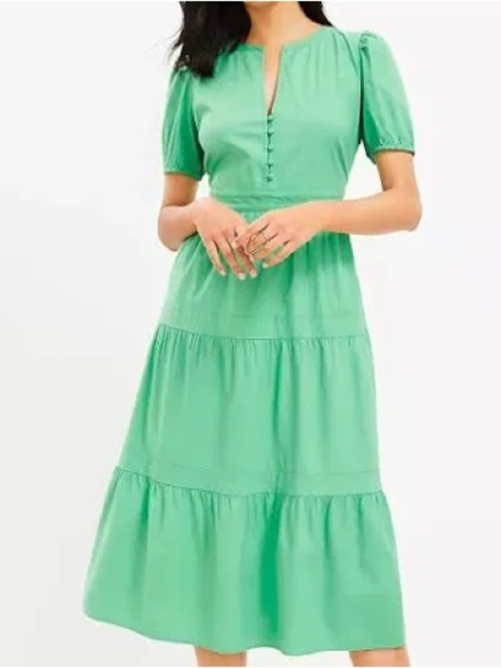 Loft Puff Sleeve Bohemian Tiered Midi DressPuff Sleeve Dress 12